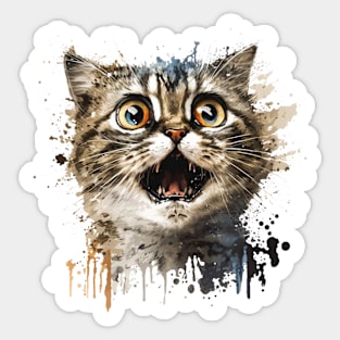 Funny Scared Cat Face, Cat Lover, Scaredy Cat Sticker